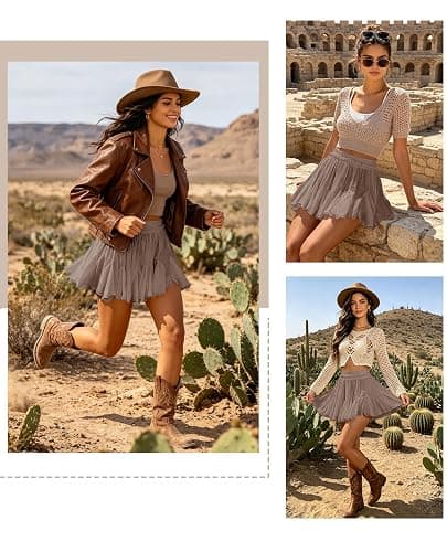 Women's Flowy Shorts Casual Linen Boho Ruffle Mini Skirts Pleated High Waist Cute Butterfly Skorts with Pockets Summer Trendy thumbnail 2