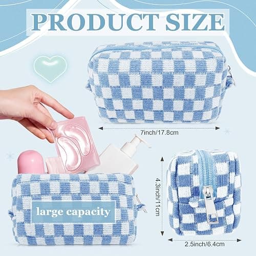 Giesiery 58 Pcs Checkered Makeup Bag Set Preppy Aesthetic Cosmetic Bag Travel Makeup Pouch Toiletry Bag 7 Pcs Heishi Surfer Bracelets with 50 Pcs Cute Stickers for Women Girls Teens Gift thumbnail 3
