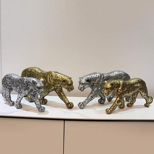 POLYDUKE Modern Polyresin Cheetah Figurine Home Décor Realistic Antique Classical Leopard Statues Living Room Decor Ornament Figures，Gold 7.1" H…… - Gold - 15.65"L x 6.75"H thumbnail 7