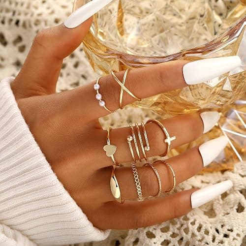 FAXHION 60 Pcs Gold Stackable Rings for Women, Knuckle Rings Chunky Gold Ring Set Dainty Stacking Cute Rings, Multiple Sizes Cute Jewelry Set Gift thumbnail 9