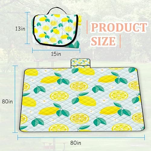 Extra Large Picnic Blanket Waterproof,80"x 80"Foldable Machine Washable Beach Blankets,Outdoor Blanket for 6-8 Adults,Picnic Mat Suitable for Indoor Crawling,Park Beach,Camping,Hiking,Travel(Lemon) thumbnail 3