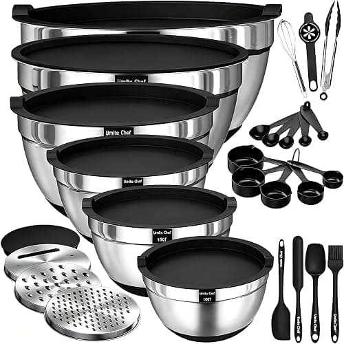 Thickened Heavy-Duty 26pcs Stainless Steel Bowl, Mixing Bowl Set with Lid, Grater Attachment, Non-Slip Bottom and Kitchen Gadget Set, Sizes 7, 4, 2.5, 2.0, 1.5, 1QT, Ideal for Mixing and Serving - Image 1