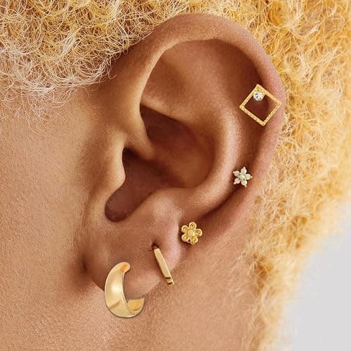 82 Pairs Gold Earrings for Women Trendy, Pearl Bow Small Hoop Stud Earrings Pack, Earring Set Multiple Piercing for Birthday Party Gift thumbnail 4