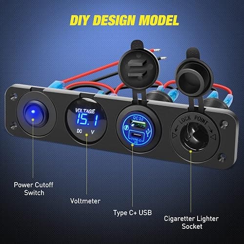 Nilight 4 in 1 ON/Off Charger Socket Panel PD Type C and QC 3.0 USB Power Outlet LED Voltmeter Cigarette Lighter Rocker Toggle Switches for Truck Car Boats RV thumbnail 3