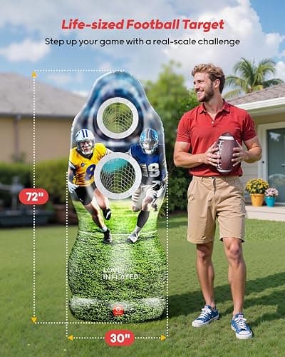 QPAU Dual-Hole Inflatable Football Target for Kids & Adults, Life-Size Backyard Toss Game with 4 Balls, Scoreboard & Pumps – Outdoor Toy for Boys Girls, Sports Training & Family Fun thumbnail 2