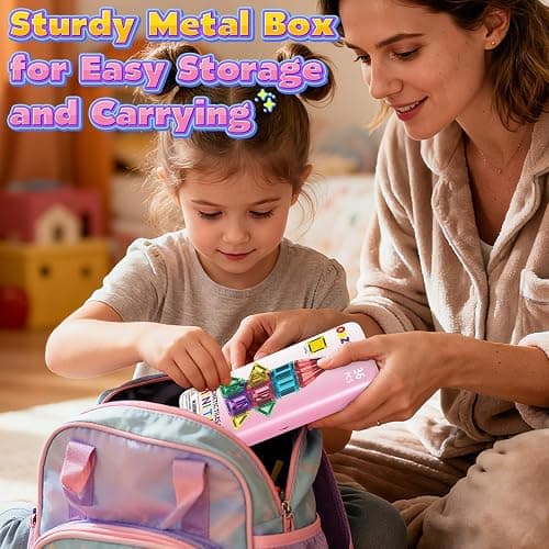 ORZbb Mini Magnetic Tiles Toddler Travel Essentials Set with Case, Magnetic Blocks Building Montessori Educational Learning Sensory Preschool Toys for 3+ Year Old Boys Girls Birthday Gifts thumbnail 4