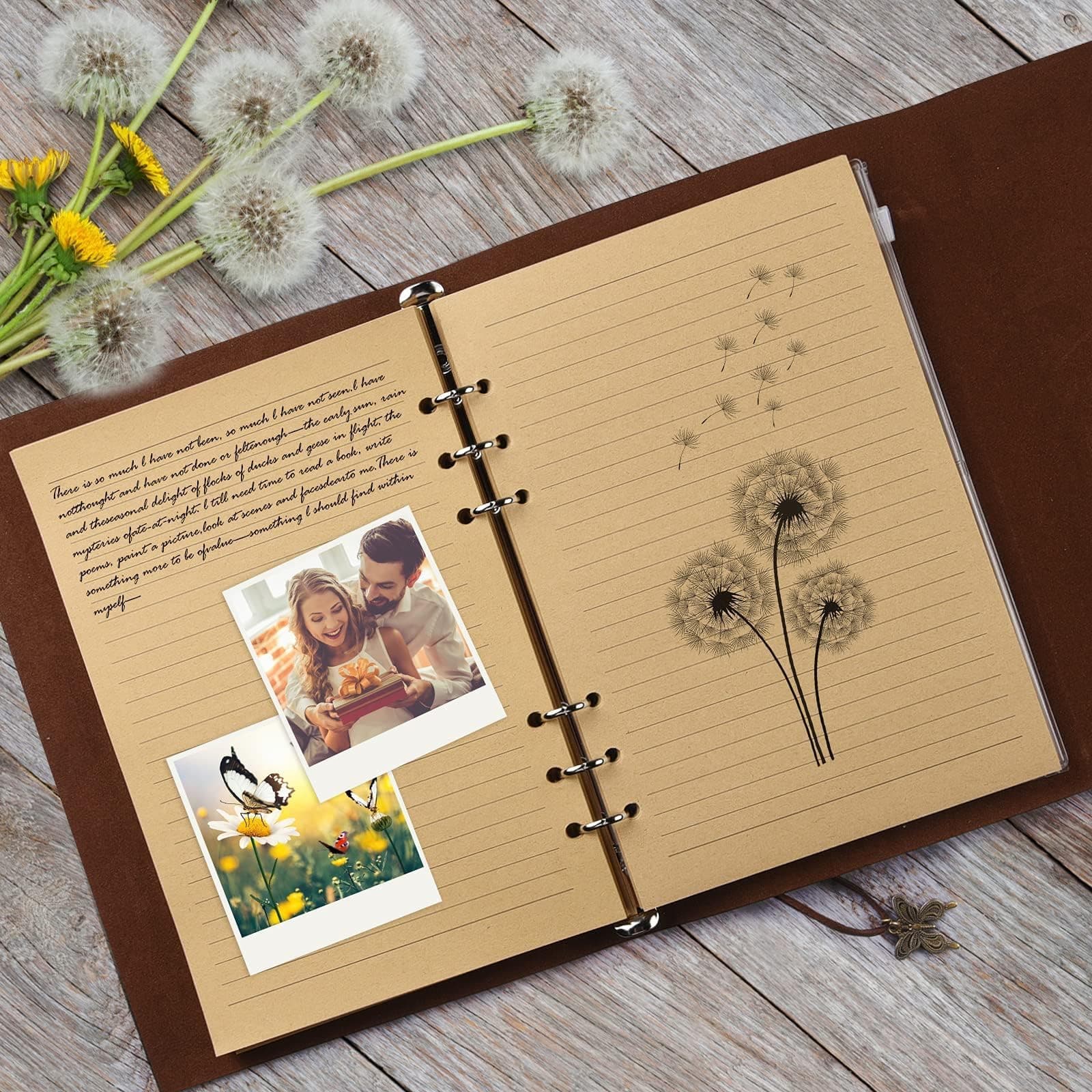 OMEYA Leather Diary Diary Travel Journals for Women, Refillable Lined Notebook with Butterfly, Personal Journal for Writing Notes Gift, A5, 16.5 x 23.3cm (Red-Brown) thumbnail 4