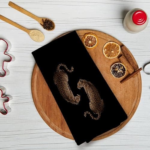 KTYHD Black Cheetah Leopard Kitchen Dish Towels Decor 16x24in Set of 2 | Cheetah Bathroom Decor, Retro Trendy Maximalist Wild Animal Hand Towels for Bathroom, Leopard Print Gifts for Women thumbnail 2