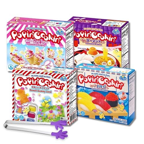 Umaya Kracie Popin’ Cookin’ DIY Candy Making Kit - Tanoshii Sushi, Gummy Land, Ramen, Cake & Mini Tongs (4 Pack Variety Bundle) - Image 1