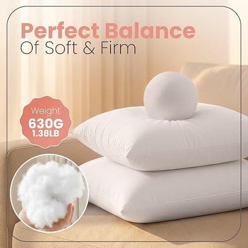Utopia Bedding 20x20 Pillow Inserts, White Throw Pillows for Couch, 2 Pack | 100% Virgin Filling, Indoor Cushion Inserts for bed, sofa & couch, Extra Filled, Supportive & Fluffy Decorative Pillows thumbnail 4
