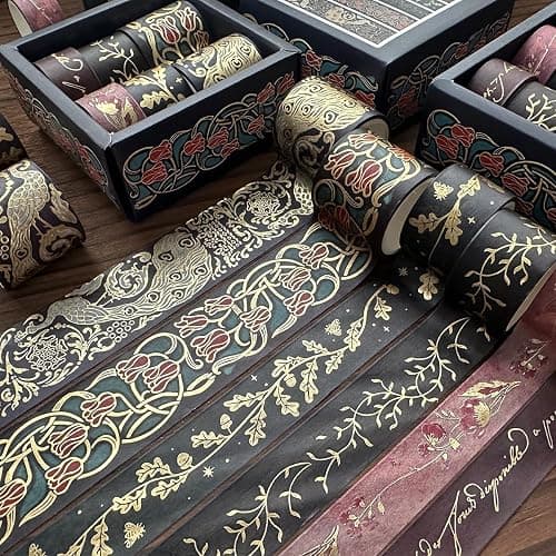 YUBX Vintage Washi Tape Set 6 Rolls Wide Retro Decorative Gold Foil Antique Patterns Masking Tapes for Arts, DIY Crafts, Journals, Planners, Scrapbook, Wrapping thumbnail 4