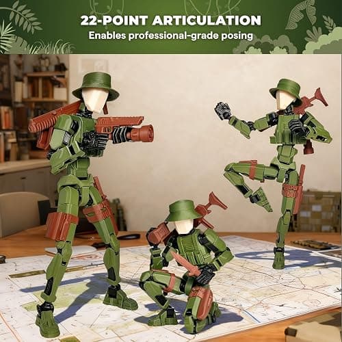 JoriBoBo T13 Action Figure (Dummy 13 / Titan 13), Jungle Soldier - 3D Printed Poseable Robot with Accessories for Stop Motion Animation | Kids Gift thumbnail 4