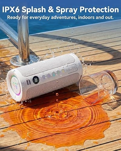 BassBloom Roar 3 Portable Bluetooth Speaker,20W Powerful Sound with Deep Bass,IPX6 Waterproof,24H Playtime,Bluetooth 5.4,RGB Lights,Wireless TWS Pairing (White) thumbnail 7