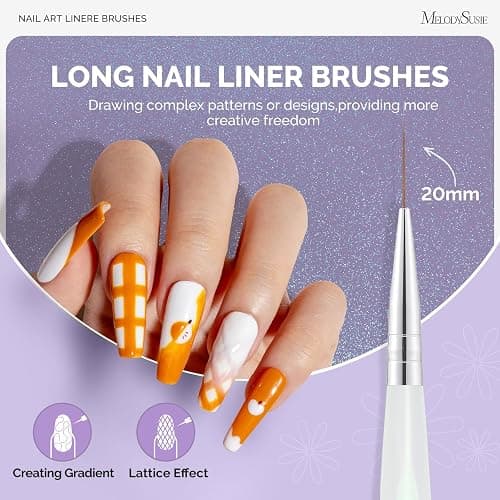 MelodySusie 5Pcs Nail Art Liner Brushes Sizes 5/7/9/11/20mm | Gel Polish Painting Art Design Pen Set for Thin Long Lines, Tiny Details, Fine Drawing, Delicate Coloring thumbnail 5