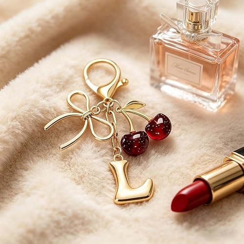 OUMILAN Bubble Initial Keychain Bag Charms for Women | A-Z Letter Keychain with Cherry,Strawberry&Butterfly Charms,Perfect for Handbags,Purses and Backpacks thumbnail 2