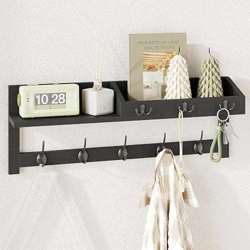 AMBIRD Wall Hooks with Shelf - 26.57" Entryway Wall Hanging Shelf Wood Coat Hooks and Key Holder (Black) - Image 1