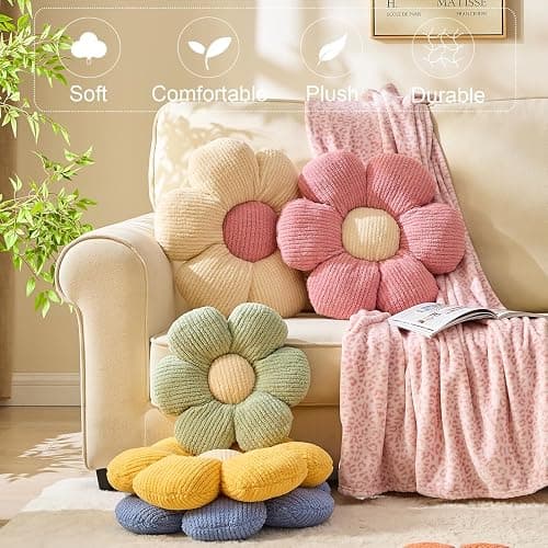 XIAIJIA 4 Pcs Flower Pillow Flowers Shaped Pillow Cushion Decorative Daisy Pillow for Bed Cute Throw Pillow Flower Floor Pillow Soft Seat Cushion 15.7" thumbnail 5