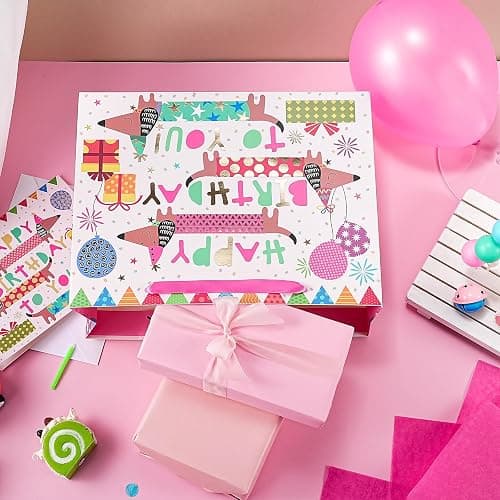 WRAPAHOLIC 13" Large Dog Birthday Gift Bag with Card and Tissue Paper - Gold Foil Dachshund Dogs Happy Birthday Bag for Girl Boy Kids, Baby Shower thumbnail 7