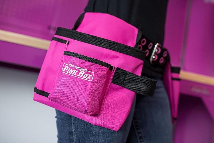 The Orignal Pink Box 2-Pouch 10-Pocket Canvas Tool Belt with Hammer Loop, and Adjustable Waist, Pink thumbnail 6