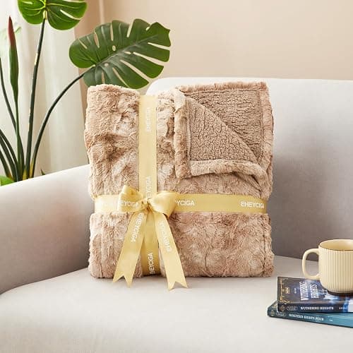 EHEYCIGA Electric Heated Blanket Throw Faux Fur, 10 Hours Auto Shut Off 9 Heating Levels Heating Blanket Throw, Soft Warm Heated Blanket Fast Heating Camel, Faux Fur & Sherpa thumbnail 2