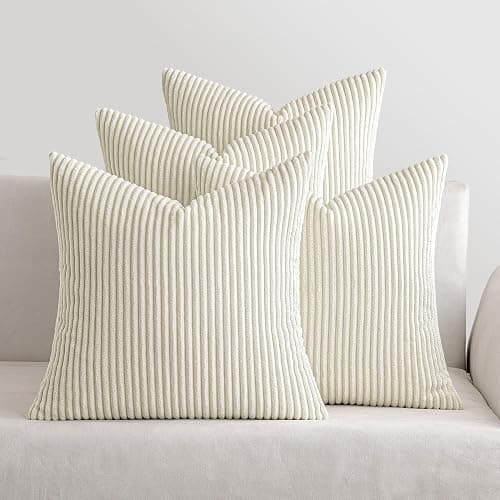 MIULEE Boho Farmhouse Throw Pillow Covers 18x18 Inch Set of 4 Mordern Nordic Cushion Covers Soft Corduroy Spring Home Decor for Couch Bed Sofa Living Room Cream White - Image 1