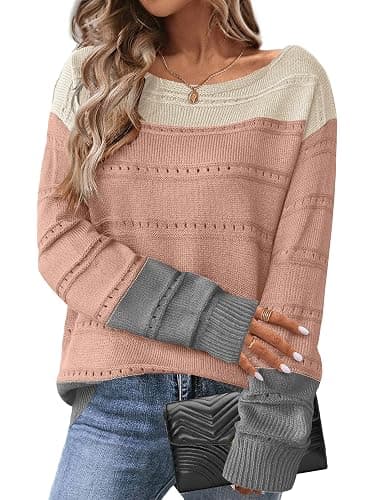 Zeagoo Womens Sweaters Cute Long Sleeve Off The Shoulder Pullover Tops Hollow Out Crochet Dressy Casual Outfits - Image 1