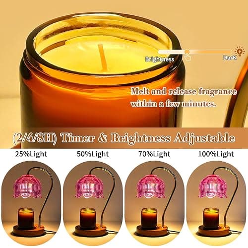 Purple Flower Candle Warmer Lamp with Timer - Electric Candle Heater for Women's Gifts, Mom, Friends, Vintage Home Decor(Includes 2 Bulbs) thumbnail 3