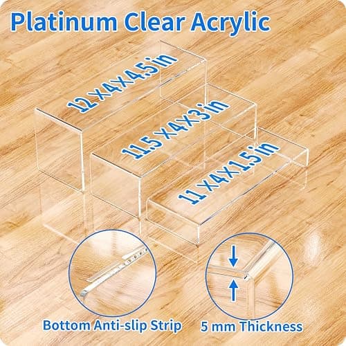 NIUBEE Acrylic Display Riser, 6 Pcs 12" Large Acrylic Risers, 2 Set Clear Rectangular Stands for Candy Dessert Cupcakes, Collectibles Display Stands Shelf for Display for Funko POP Figures thumbnail 2