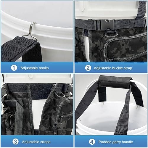 WTVIDAS Fishing Bucket Organizer with Bucket Cover, Ice Fishing Tackle Bag with Rod & Plier Holder, Multi-Pockets for 5 Gallon Bucket Fishing Gear & Accessories thumbnail 4