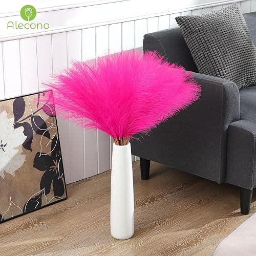 Alecono Hot Pink Pampas Grass 17in 𝟯𝟬𝙋𝙘𝙨, Artificial Faux Fluffy Pampas Grass Decor for Home Wedding Centerpieces Party thumbnail 5