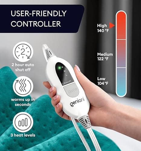 GENIANI Electric Heating Pad for Back Pain & Cramps Relief, Electric Throw, Self Care Gifts for Women, Heating Pad for Neck & Shoulder, Machine Washable Microplush, Auto Shut Off12×24", Viridian Green thumbnail 5