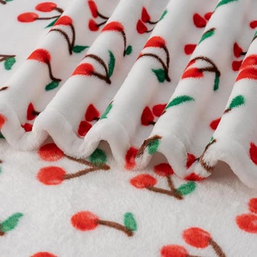 Berkshire Blanket-Classic Heavyweight Soft Printed VelvetLoft® Plush Blanket, Full/Queen Size Soft Fuzzy Warm Blanket for Couch Sofa Bed, Cherries Toss White, 90in x 90in thumbnail 7