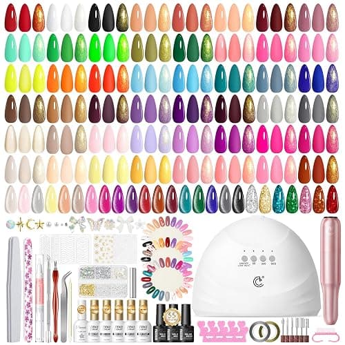 Peacecolor 83Pcs Gel Nail Polish Kit with U V Light and Drill, 56 Colors All Seasons Soak Off Gel Polish Set Cat Eye Gel with Matte/Glossy Glitter Base Top Coat Manicure Nail Kit Gifts for Women Girls - Image 1