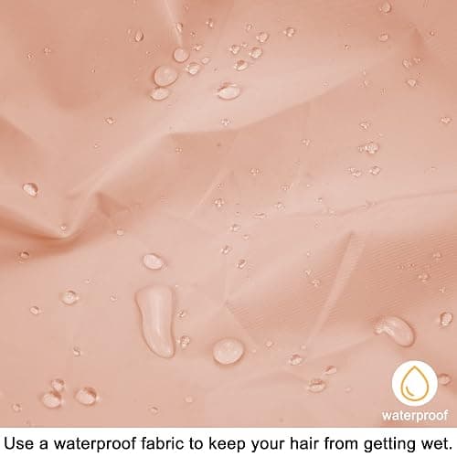 Reusable Shower Cap for Women, Large Waterproof Shower Essentials Bonnet Washable Elastic Band Bath Hair Wrap Hat for Long Hair, Braids(Pink&Beige) thumbnail 6
