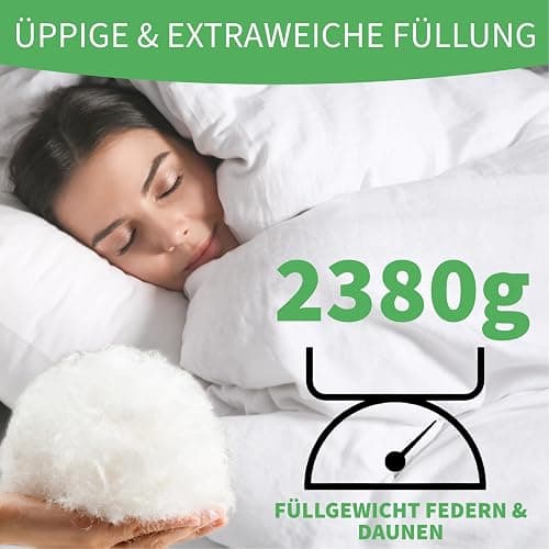 Welldora Komfort Bettdecke 220x240 | 2380g extraweiche Federn & Daunen | Fachärztlich geprüft, Oeko-Tex, Allergiker | RDS Zertifiziert für Tierwohl | Ganzjahres Federbett Daunendecke 220x240 thumbnail 2