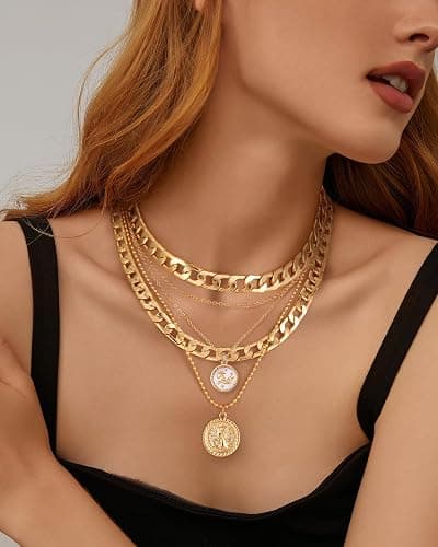 MJartoria Layered Necklaces for Women Trendy Retro Coin Pendant Necklace Dainty Chunky Chain Choker Necklaces for Jewelry Birthday Gifts thumbnail 2