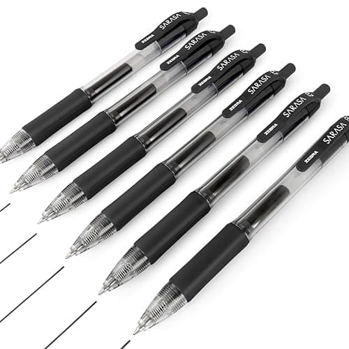 Zebra - Sarasa Retractable Gel Ink Rollerball - Fast Drying - 0.7mm - Black Ink - Pack of 6 - Image 1