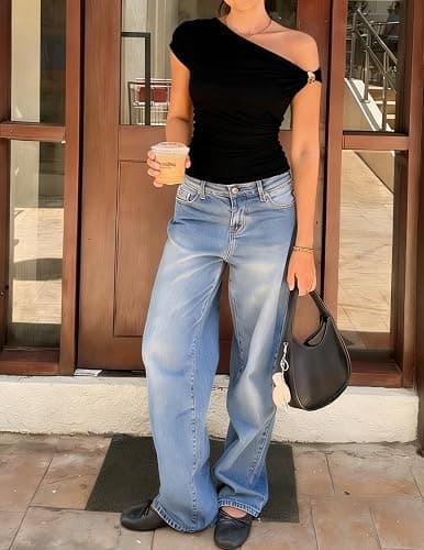 ZESICA Women's 2026 Summer Off Shoulder Tops Going Out Sexy Y2k Shirts Spring Cap Sleeve Ruched Asymmetrical Blouses thumbnail 4