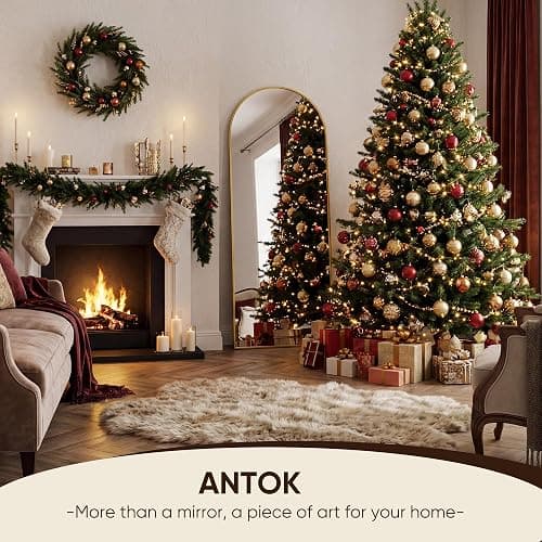 Antok 58" x19” Arched Full Length Mirror, Floor Mirror with Stand,Gold | Shatter-Proof Glass, Floor Standing&Hanging&Leaning, Full Body Mirror with Stand Aluminum Alloy Frame for Bedroom Livingroom thumbnail 2