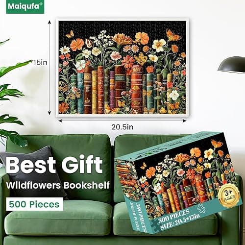 500 Piece Puzzle for Adults | Vintage Wildflowers Books Puzzle | Recycled Cardboard Plant Flowers Jigsaw Puzzle 500 Pieces | Challenging Game Home Decor Birthday Party Gift Toy for Adults Kids Seniors thumbnail 2