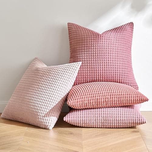 MIULEE Decorative Pillow Covers 18x18 Inch Set of 4 Aesthetic Pink | Romantic Sweet Cute Throw Pillows, Coquette Home Decor, Soft Corduroy Couch Pillowcases, Sofa Living Room Bed thumbnail 3