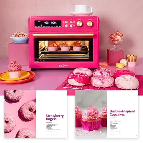 VAL CUCINA Limited Edition Happy Pink Infrared Heating Air Fryer Toaster Oven, Extra Large Countertop Convection Oven 10-in-1 Combo, 6-Slice Toast, Enamel Baking Pan Easy Clean with Recipe Book thumbnail 9