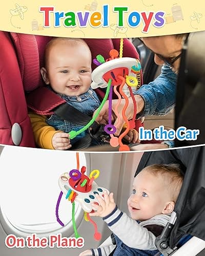Yetonamr Baby Sensory Montessori Toys for 6-12-18 Months, Pull String Silicone Teething Toy, Toddler Birthday Gift Travel Toy for 1 2 Year Old Boy Girl Infant 8 9 10 Months Old - Red thumbnail 4