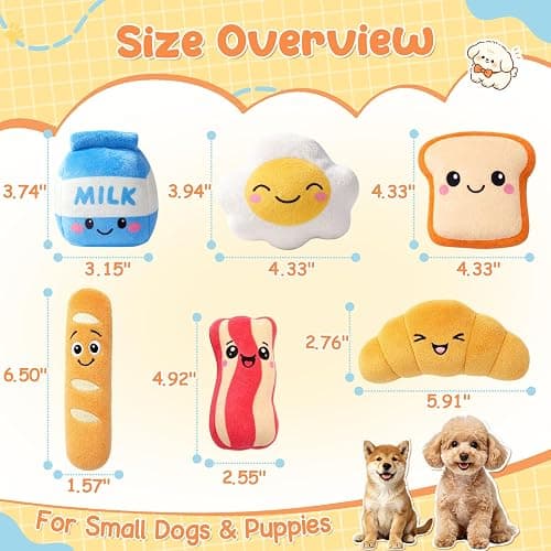 KIPRITII Dog Squeaky Toys for Small Dogs, Breakfast-Themed Puppy Toys to Keep Them Busy, Plush Toys with Squeaker for Interactive Play, Includes Storage Bag thumbnail 6