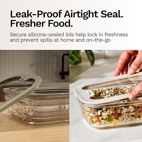 Naked Kitchen 8-Piece Food Storage Containers with Lids – Nesting Borosilicate Glass Meal Prep Containers with Leak-Proof Airtight Seal – BPA Free, Microwave, Oven, Freezer & Dishwasher Safe – Black thumbnail 4