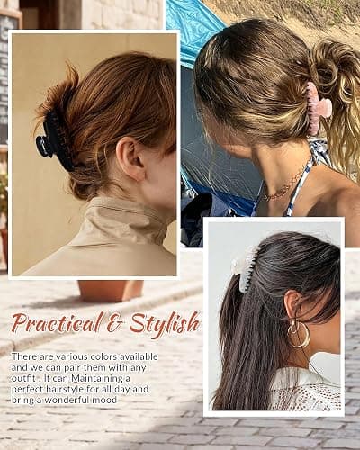ACECHA Medium Double Row Teeth Claw Clip for Thin Fine Hair, Strong Grip | 3.4-inch, ideal for fine/short hair, glossy finish, non-slip, , 3 pack for daily wear, work, parties, Black & White & Pink thumbnail 4