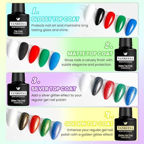 VANREESA 60 Pcs Gel Nail Polish Set, 55 Colors Gel Polish with Base Coat & 4 Effects Top Coat Full-Color Nail Polish Set All Seasons Nail Kit Gifts for Women Girls Nail Salon at Home thumbnail 7