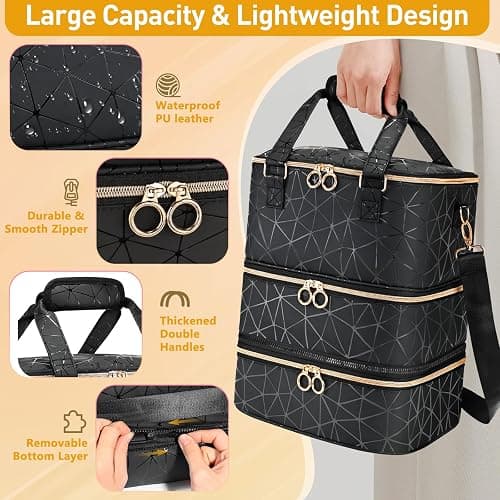 YUYAFN Large Nail Polish Organizer Bag Holds 84 Bottles Nail Polish and a Nail Lamp, PU Leather Nail Kit Storage Carrying Case, Removable Portable Travel Nail Art Tool Storage thumbnail 5