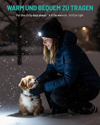 AOPREL Beanie with The Light, Unisex USB Rechargeable Headlamp Winter Knitted Cap Gifts for Men Dad Husband Him thumbnail 7