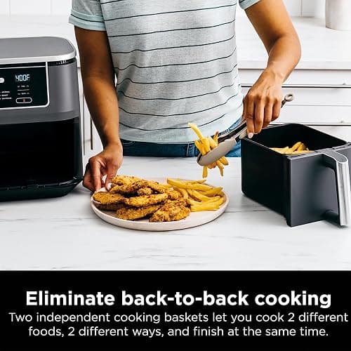 Ninja DZ401 Foodi 10 Quart 6-in-1 DualZone XL 2-Basket Air Fryer with 2 Independent Frying Baskets, Match Cook & Smart Finish to Roast, Broil, Dehydrate for Quick, Easy Family-Sized Meals, Grey thumbnail 9